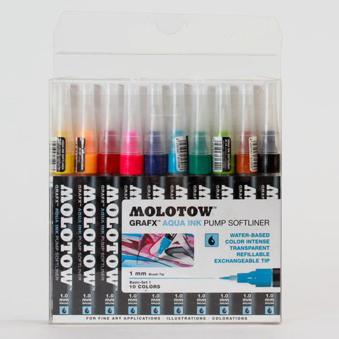 Set Marcadores Molotow Grafx Aqua Ink Pump Softliner 1mm c/10
